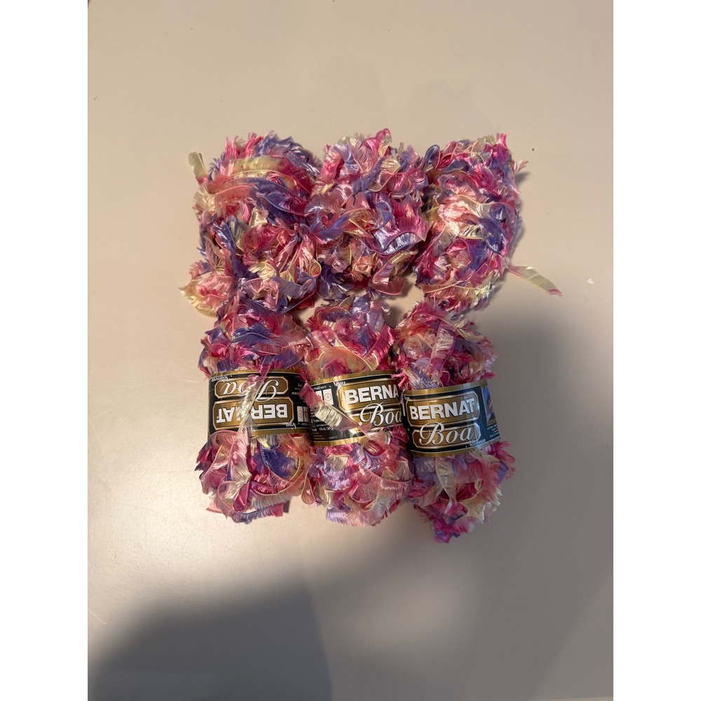 Bernat Boa Yarn Love Bird Pink Purple Yellow Eyelash Textured 6 Skeins‎ Bulk Lot